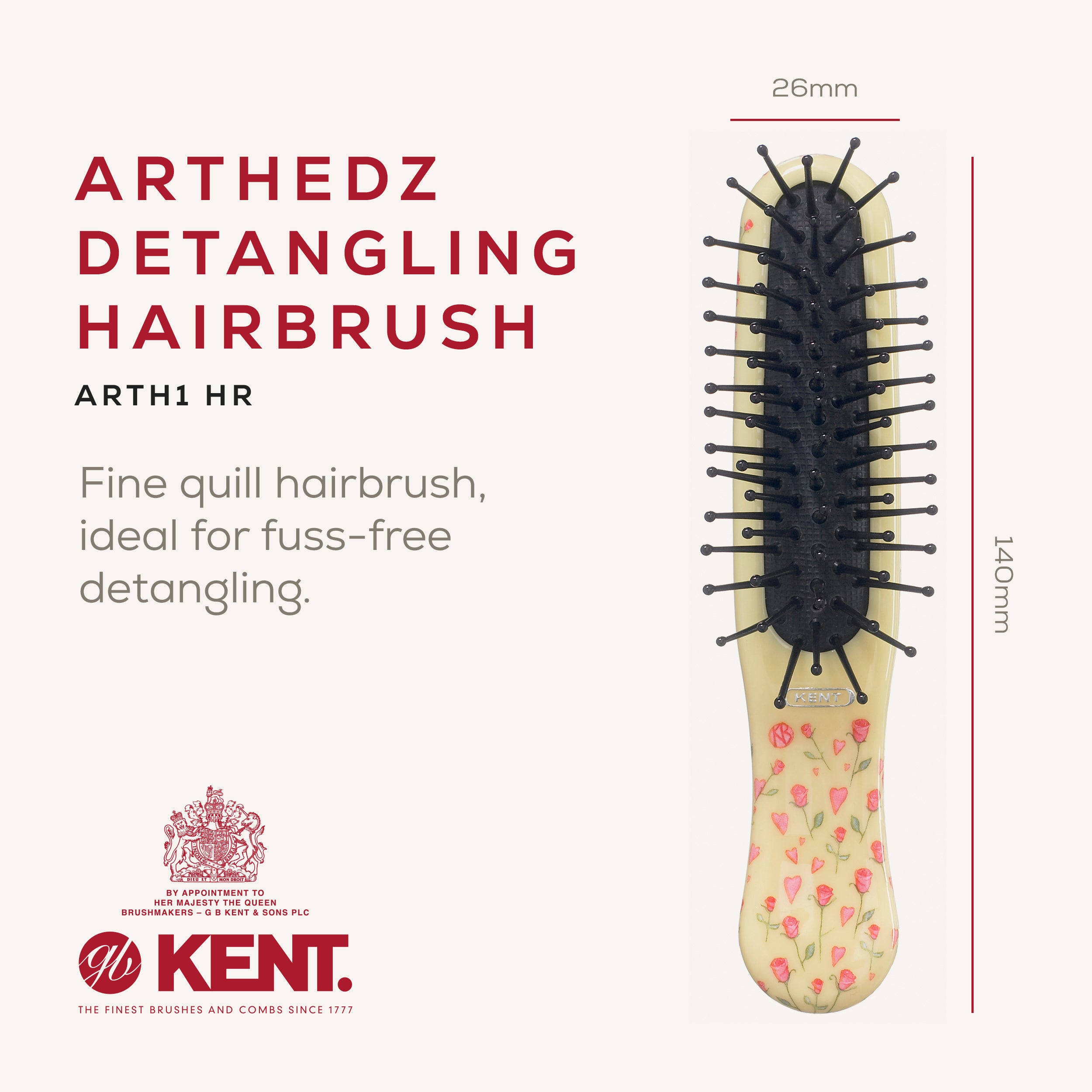 ArtHedz スモールクッションヘアブラシ HEARTS & ROSES