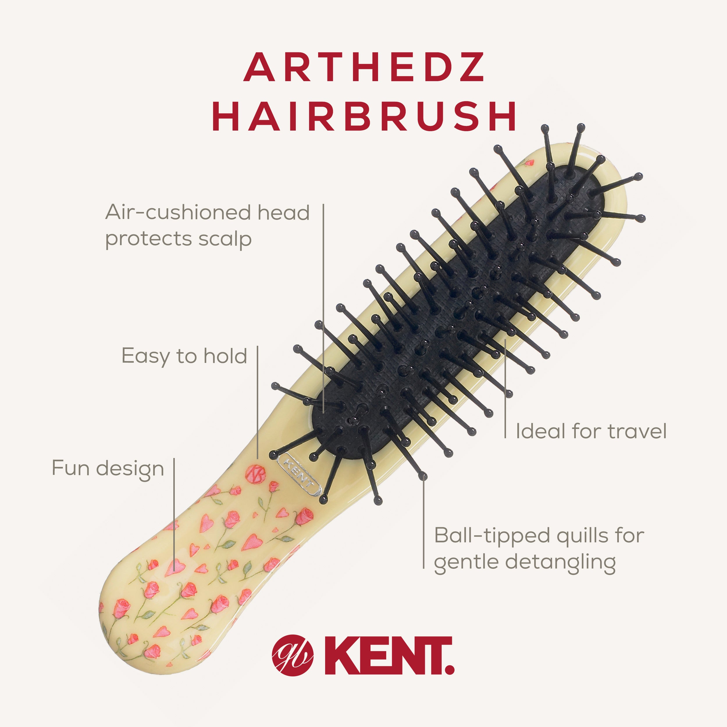 ArtHedz スモールクッションヘアブラシ HEARTS & ROSES