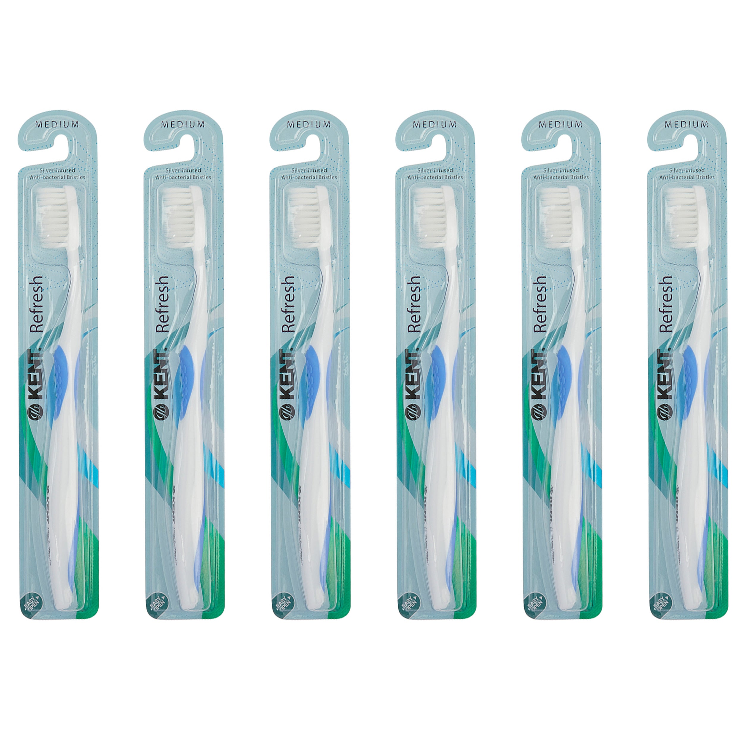 Kent Refresh シルバー配合99.9%抗菌 エクストラソフト歯ブラシ レギュラーヘッド 6本セット ブルー TSILSB6P