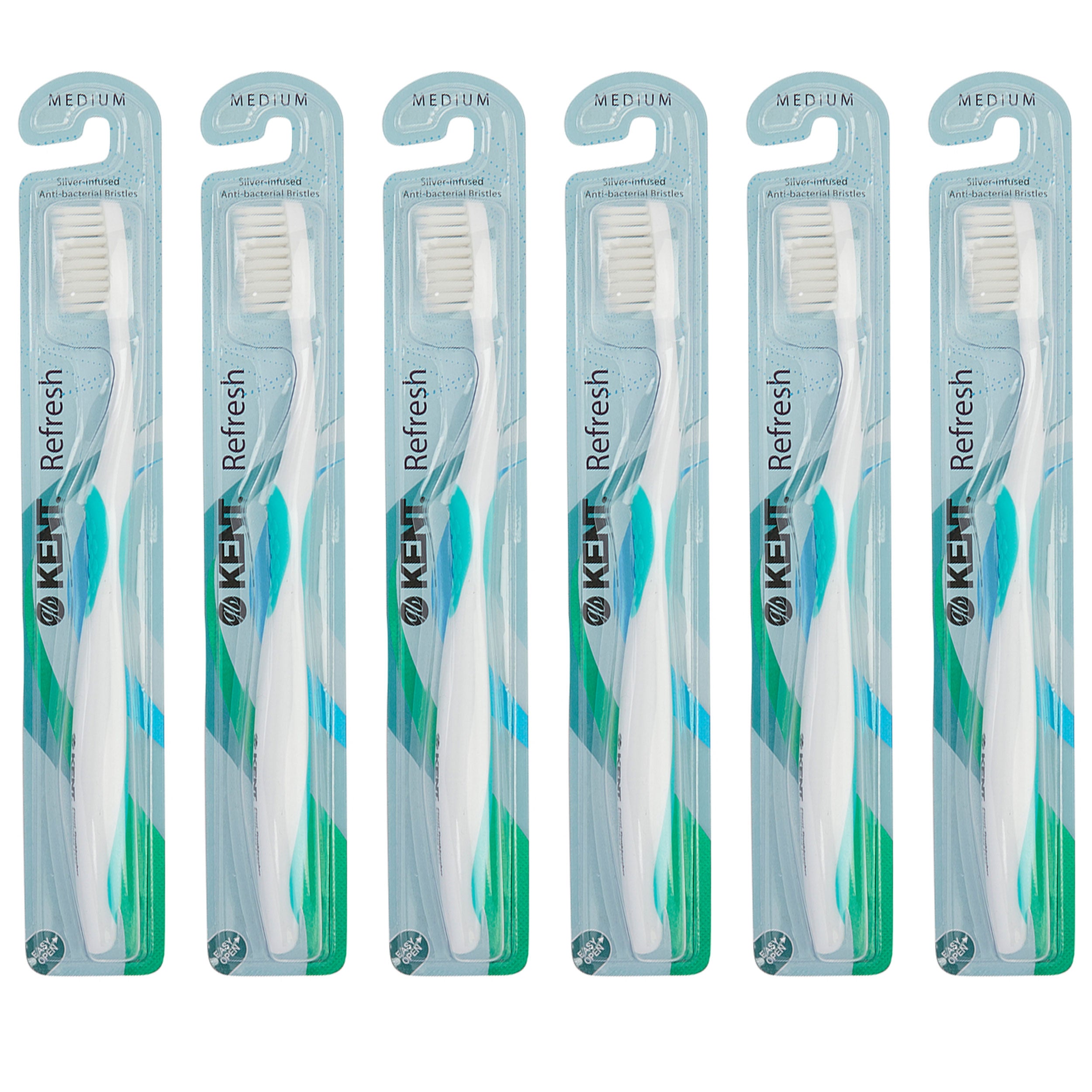 Kent Refresh シルバー配合99.9%抗菌 エクストラソフト歯ブラシ レギュラーヘッド 6本セット グリーン TSILSG6P