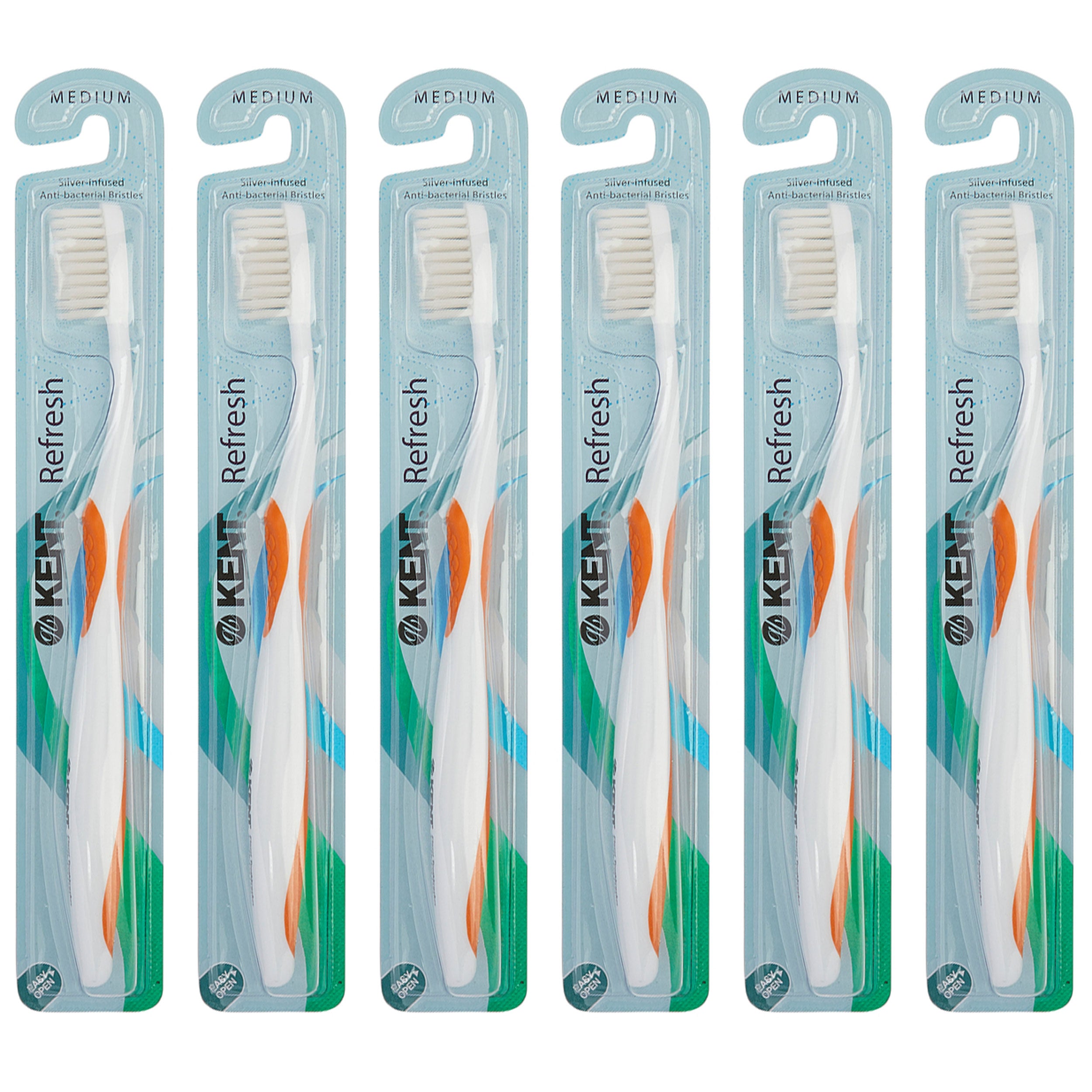 Kent Refresh シルバー配合99.9%抗菌 エクストラソフト歯ブラシ レギュラーヘッド 6本セット オレンジ TSILSO6P