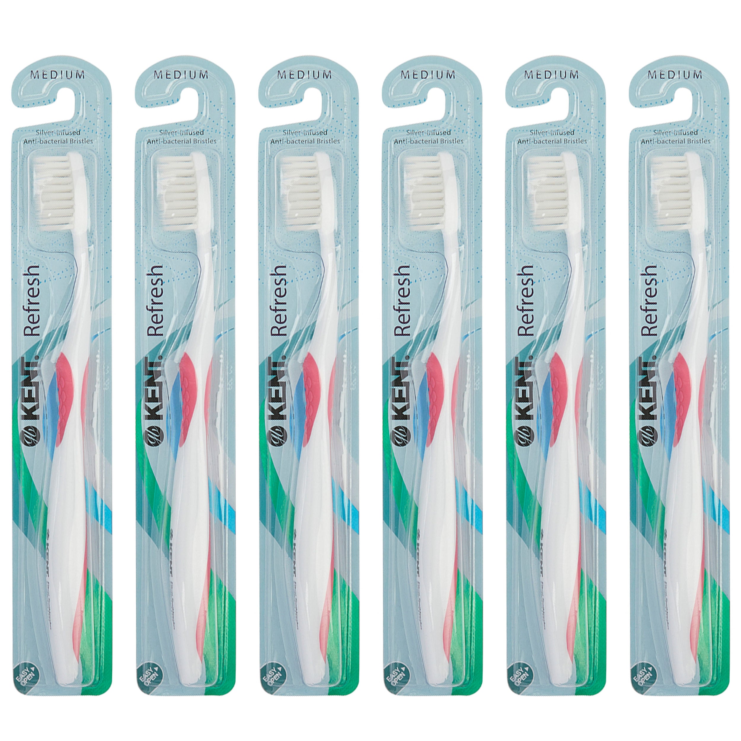 Kent Refresh シルバー配合99.9%抗菌 エクストラソフト歯ブラシ レギュラーヘッド 6本セット ピンク TSILSR6P